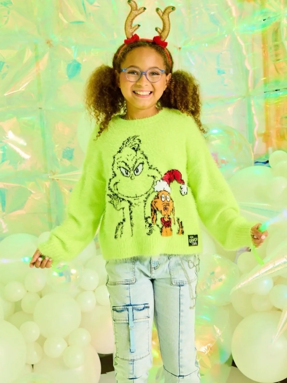 *NWOT* Justice x Grinch Collab Girls Green Holiday Sweater, Size XL (16/18)